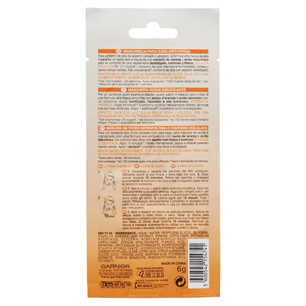 MASCHERA TESSUTO OCCHI ANTIFATICA ORANGE GARNIER SKIN ACTIVE PZ 1 - 1