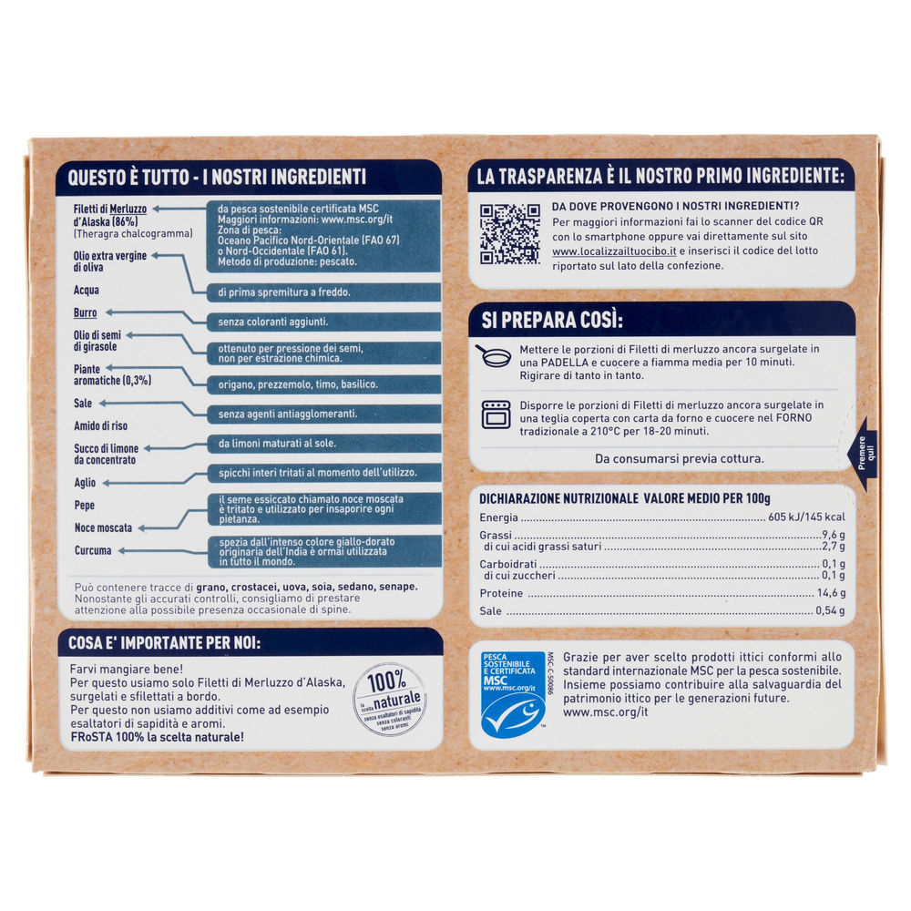 FILETTI DI MERLUZZO GRIGLIATO ALLE ERBE AROMATICHE MSC FROSTA SCATOLA G 230 - 1