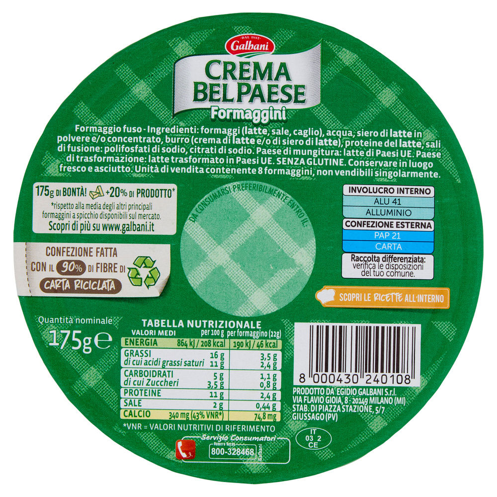 FORMAGGINI CREMA BEL PAESE GALBANI 8 PZ SCATOLA 175 G - 12