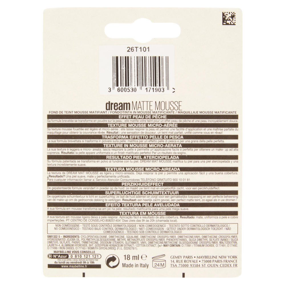 FONDOTINTA DREAM MAT MOUSSE 020 CAMEO/BEIGE MAYBELLINE PZ 1 - 1