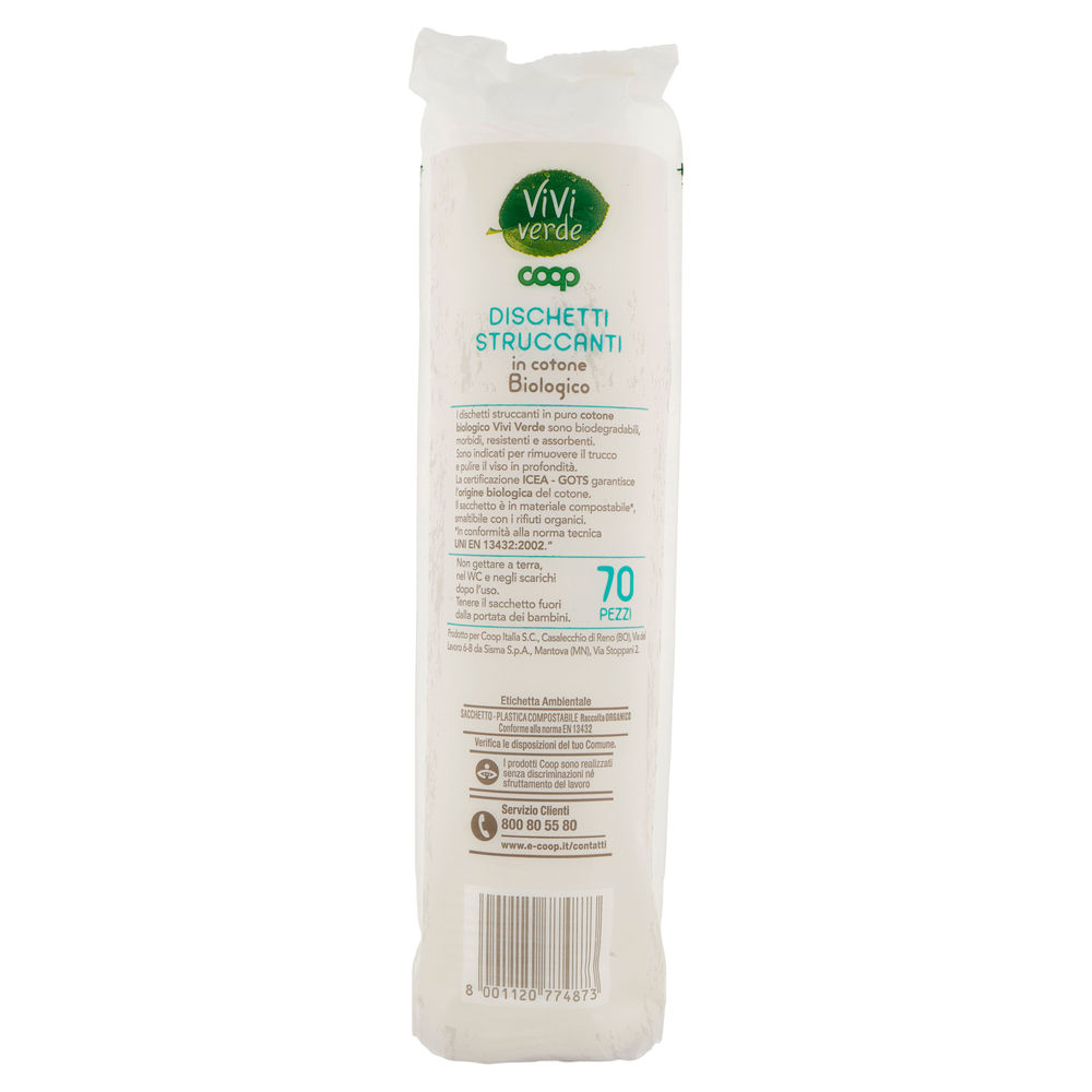 DISCHETTI STRUCCANTI IN COTONE BIOLOGICO VIVI VERDE COOP BUSTA PZ 70 - 1