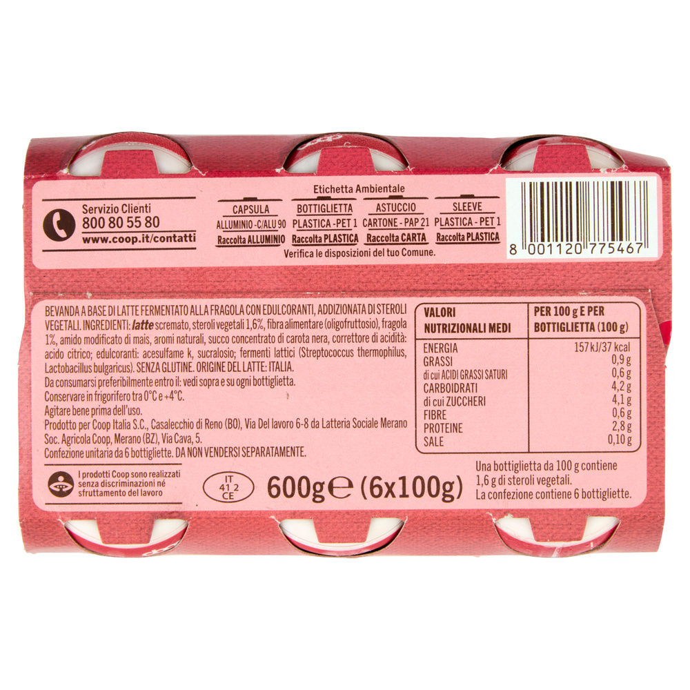 LATTE FERMENTATO ANTICOLESTEROLO FRAGOLA BENE SI' COOP CLUSTER 6X100G - 2