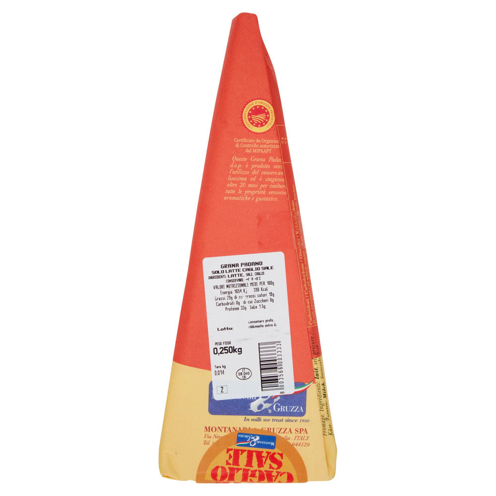 GRANA PADANO DOP SOLO LATTE CAGLIO E SALE 20M MONTANARI&GRUZZA INCARTATO G 250 - 1