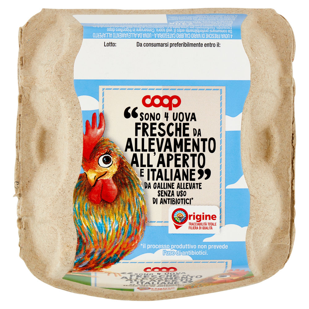 UOVA FRESCHE DA GALLINE ALL.ALL'APERTO SENZA ANTIB.CAL.DIV.X4 ORIGINE COOP G 230 - 0