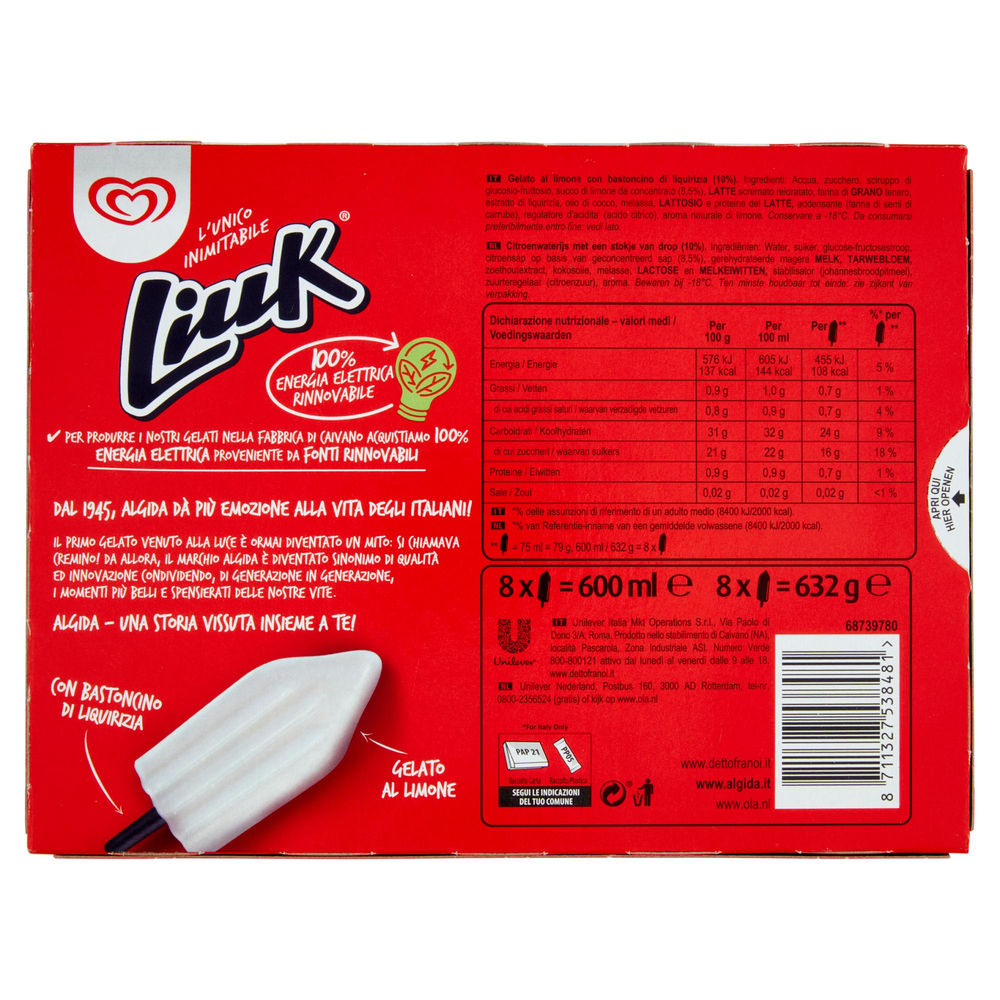 STECCO LIUK LIMONE ALGIDA 8PZ SCATOLA 632G - 1