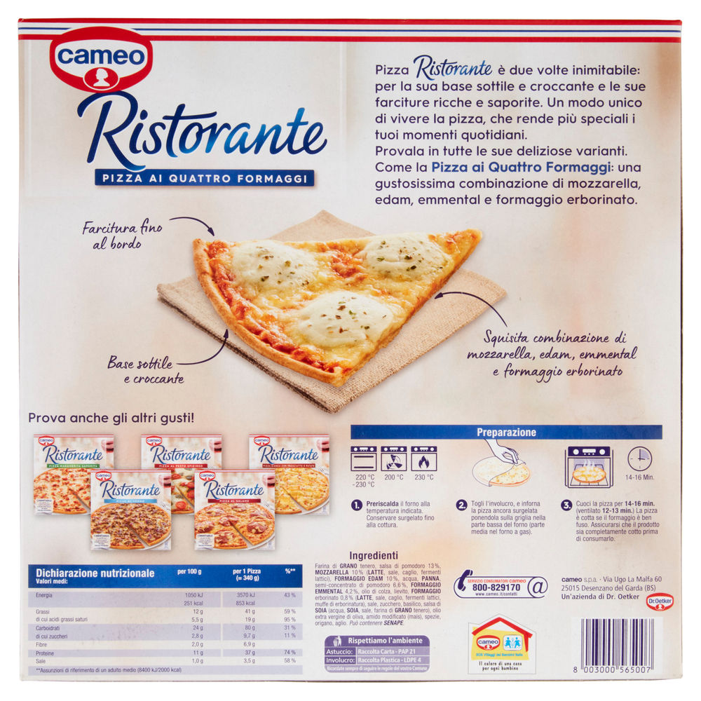 PIZZA CAMEO RISTORANTE QUATTRO FORMAGGI 340 G - 1