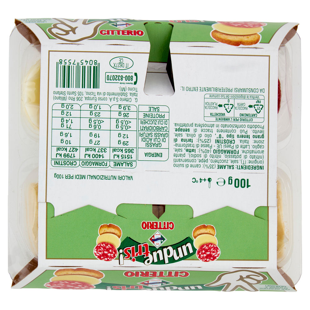 UNDUETRIS MERENDA SALAME CON CROSTINI E FORMAGGIO CITTERIO G 100 - 1