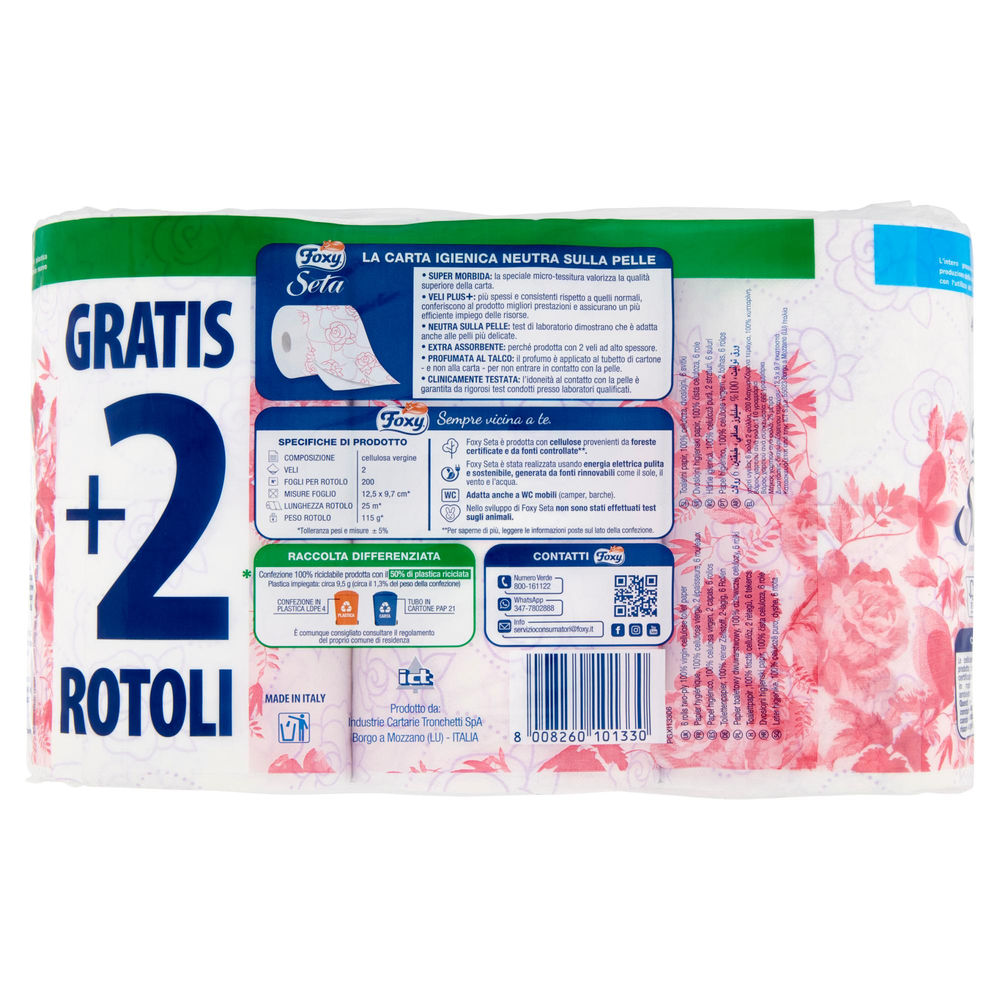 CARTA IGIENICA FOXY SETA MAXI ROTOLO 2VELI DECORATO PZ.4+2OMAGGIO - 1