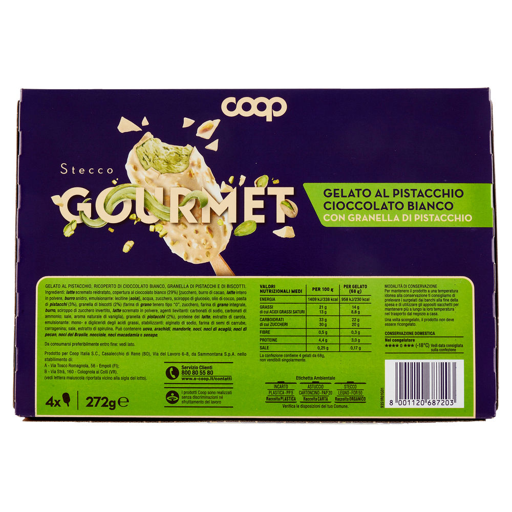STECCO GOURMET  PISTACCHIO COPERTO DI CIOCCOLATO BIANCO COOP G68X4PZ G 272 - 1
