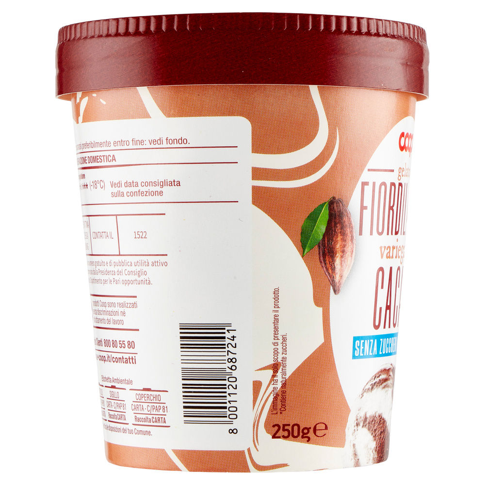 GELATO FIORDILATTE VARIEGATO CACAO S/ZUCCHERI AGGIUNTI COOP BARATTOLO G 250 - 3