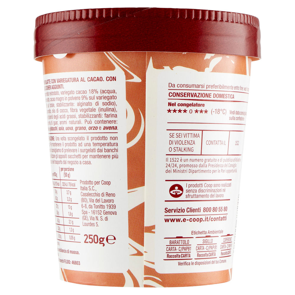 GELATO FIORDILATTE VARIEGATO CACAO S/ZUCCHERI AGGIUNTI COOP BARATTOLO G 250 - 1