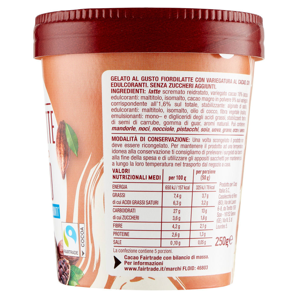 GELATO FIORDILATTE VARIEGATO CACAO S/ZUCCHERI AGGIUNTI COOP BARATTOLO G 250 - 7