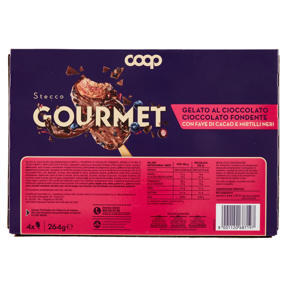 STECCO GOURMET  CIOCCOLATO FONDENTE E MIRTILLI COOP G 66X4PZ G 264 - 1
