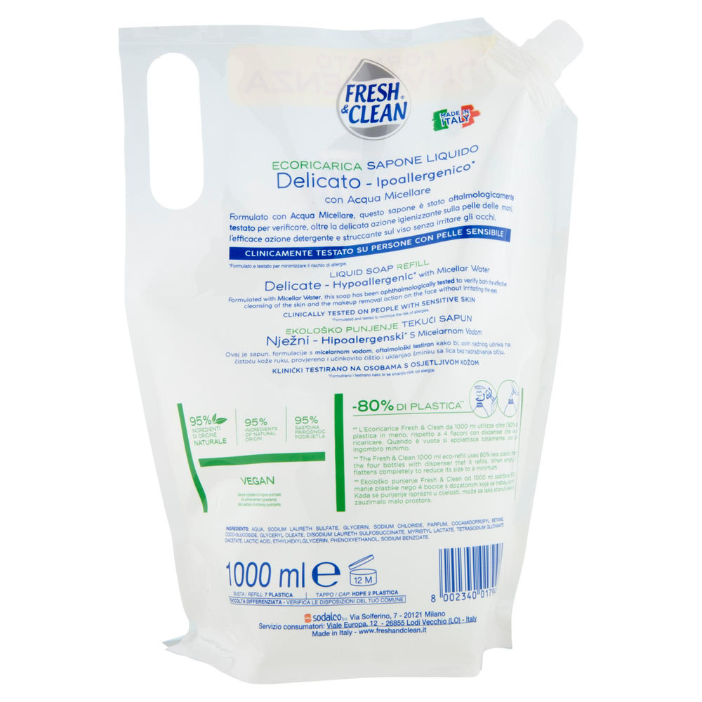 RICARICA SAPONE LIQUIDO FRESH&CLEAN IPOALLERGENICO DELICATO C/ACQUA MIC.L 1 - 1