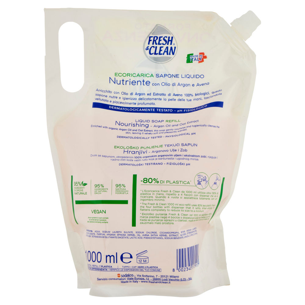 RICARICA SAPONE LIQUIDO FRESH&CLEAN NUTRIENTE OLIO ARGAN E AVENA L 1 - 10