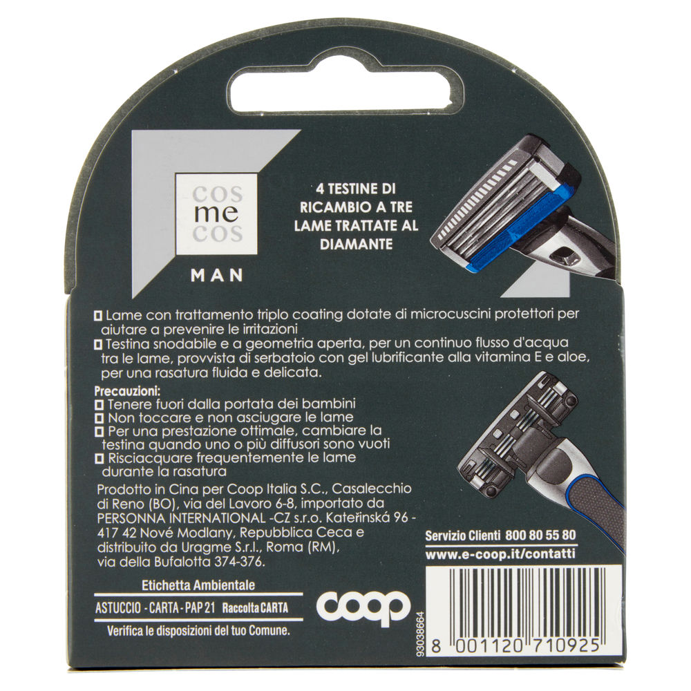 TESTINE DI RICAMBIO 3 LAME COMPATIBILI MACH3 COSMECOS MAN COOP BLISTER PZ.4 - 1