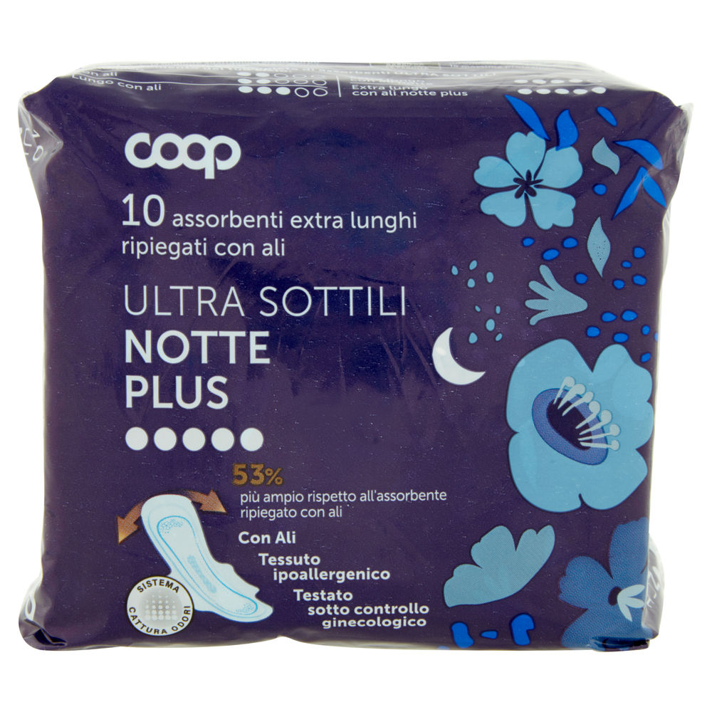 ASSORBENTI ULTRA SOTTILI NOTTE PLUS EXTRA LUNGHI RIPIEGATI CON ALI COOP PZ.10 - 0