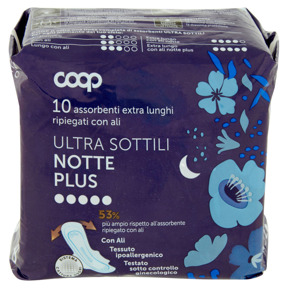ASSORBENTI ULTRA SOTTILI NOTTE PLUS EXTRA LUNGHI RIPIEGATI CON ALI COOP PZ.10 - 3