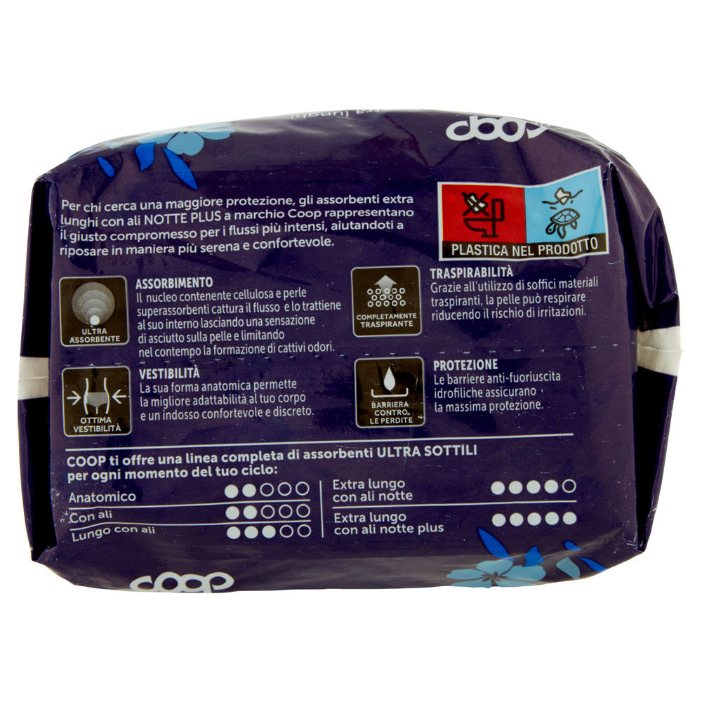 ASSORBENTI ULTRA SOTTILI NOTTE PLUS EXTRA LUNGHI RIPIEGATI CON ALI COOP PZ.10 - 8