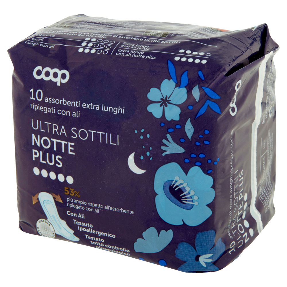ASSORBENTI ULTRA SOTTILI NOTTE PLUS EXTRA LUNGHI RIPIEGATI CON ALI COOP PZ.10 - 5