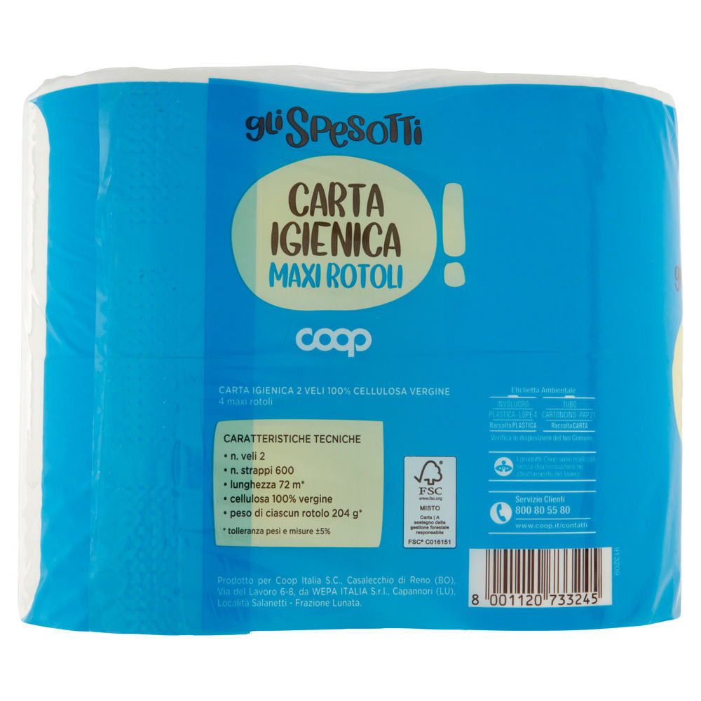 CARTA IGIENICA GLI SPESOTTI COOP MAXIROTOLI FSC 2VELI 600STRAPPI PZ 4 - 1