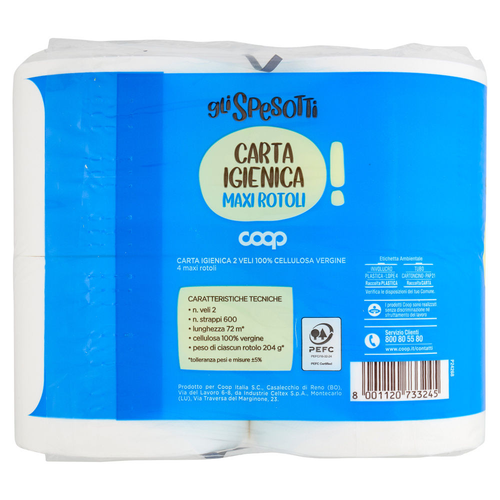 CARTA IGIENICA GLI SPESOTTI COOP MAXIROTOLI FSC 2VELI 600STRAPPI PZ 4 - 13