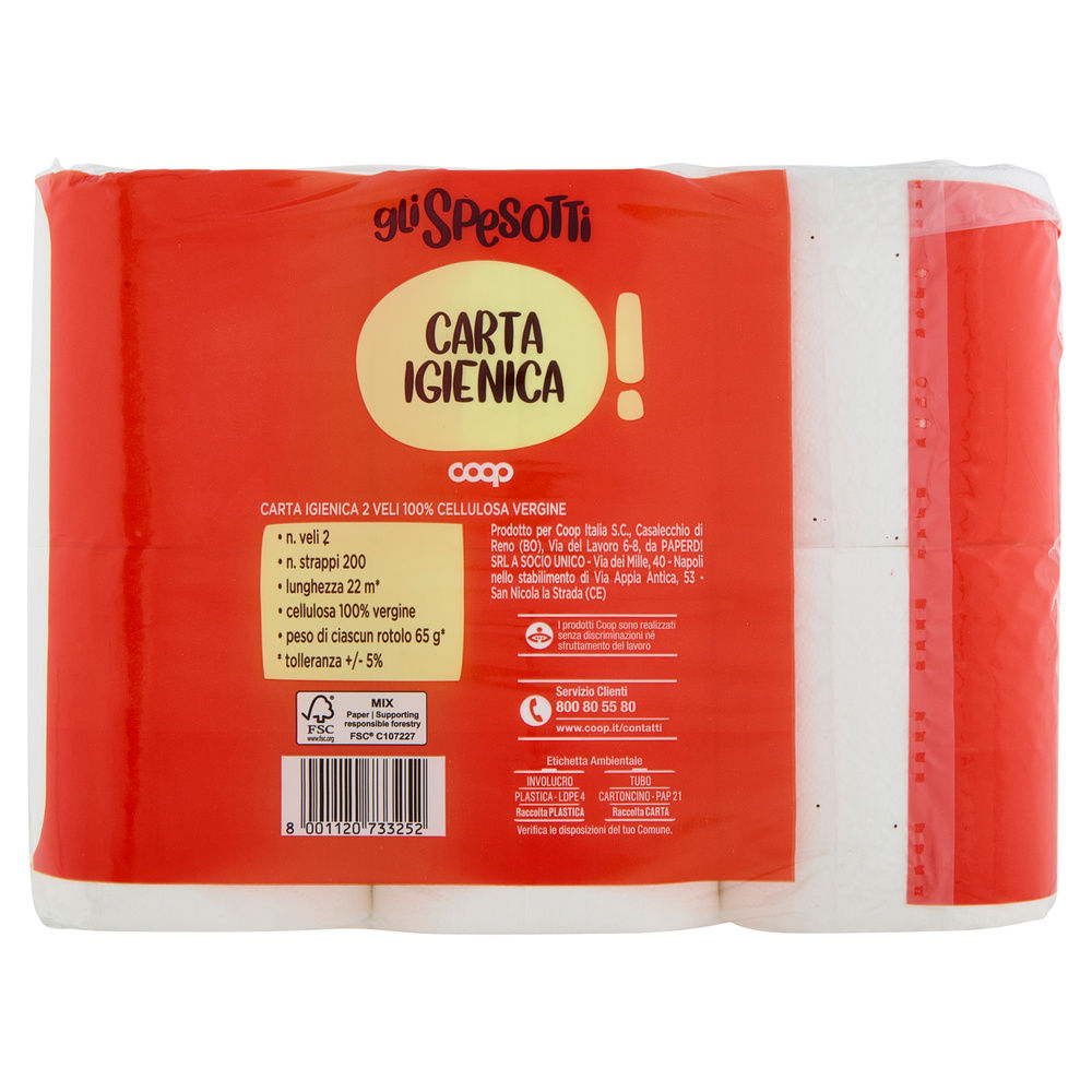 CARTA IGIENICA GLI SPESOTTI COOP FSC 2VELI 200STRAPPI PZ 12 - 13