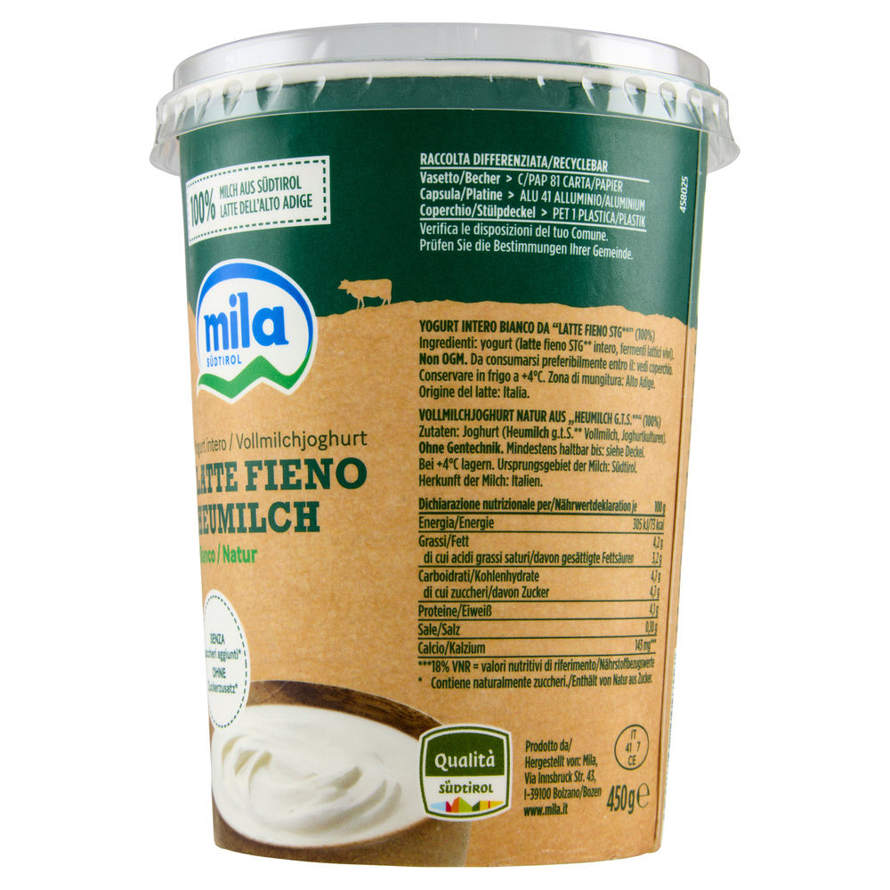 YOGURT LATTE FIENO INTERO BIANCO MILA G 450 - 1