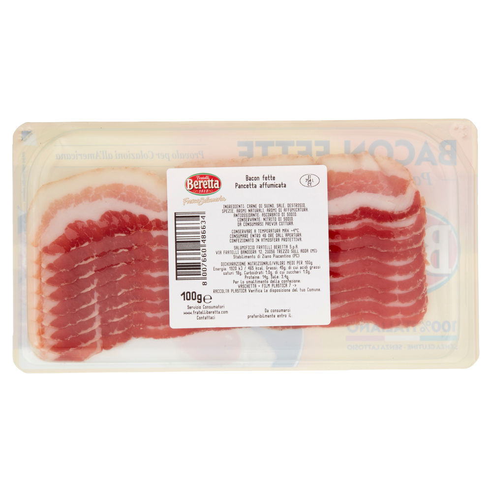 PANCETTA AFFUMICATA BACON AFFETTATA BERETTA VASCHETTA G 100 - 1