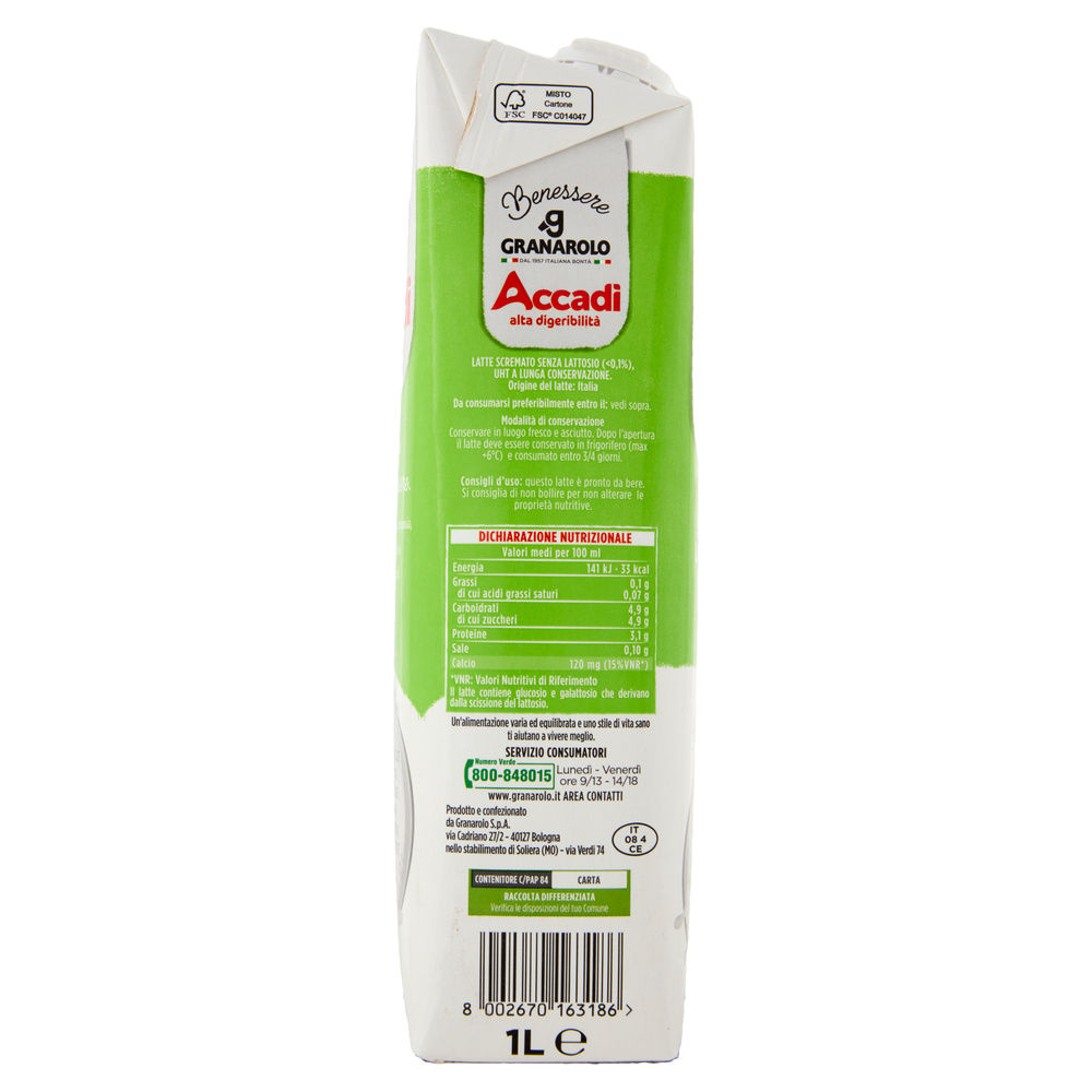 LATTE UHT SCREMATO ACCADI' GRANAROLO VITAMINE FUORI FRIGO BOTTIGLIA 1L - 7