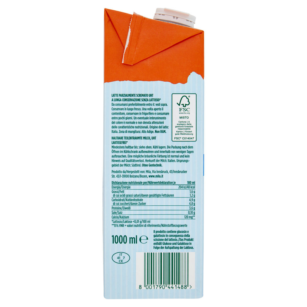 LATTE UHT PS SENZA LATTOSIO MILA BRICK CON TAPPO 1L 0000 - 7