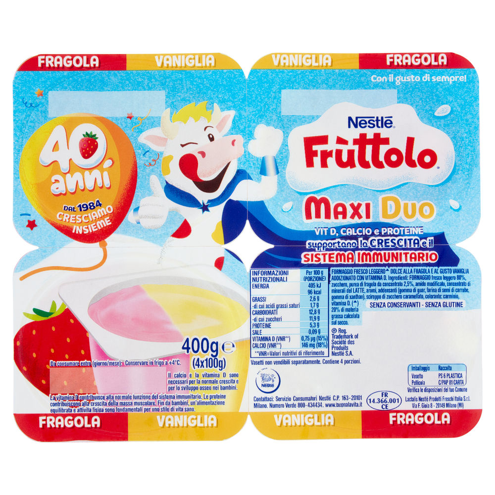 FRUTTOLO MAXIDUO NESTLE' FRAGOLA VANIGLIA 4X100 G - 2