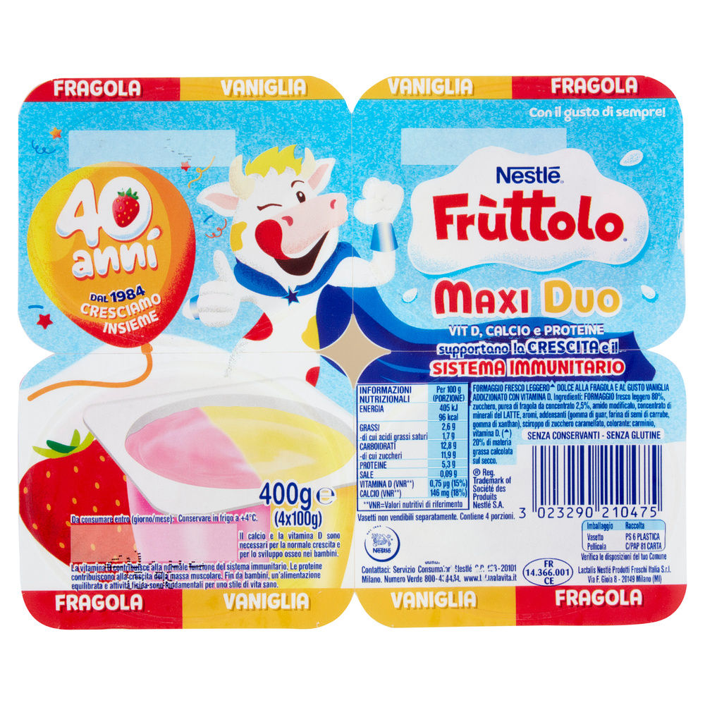 FRUTTOLO MAXIDUO NESTLE' FRAGOLA VANIGLIA 4X100 G - 4