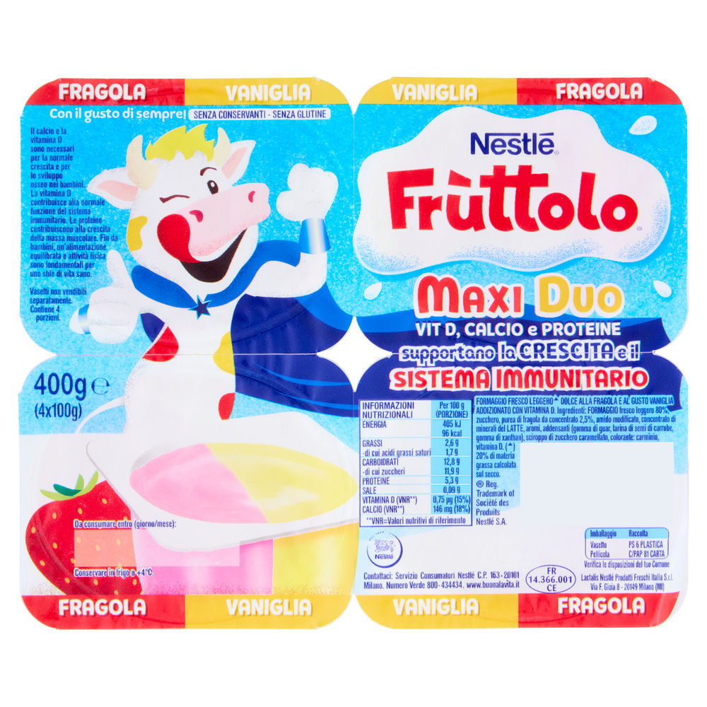 FRUTTOLO MAXIDUO NESTLE' FRAGOLA VANIGLIA 4X100 G - 0