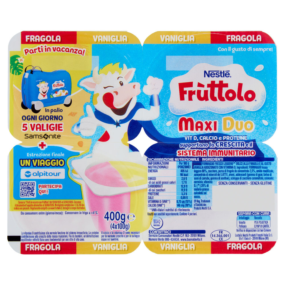 FRUTTOLO MAXIDUO NESTLE' FRAGOLA VANIGLIA 4X100 G - 0
