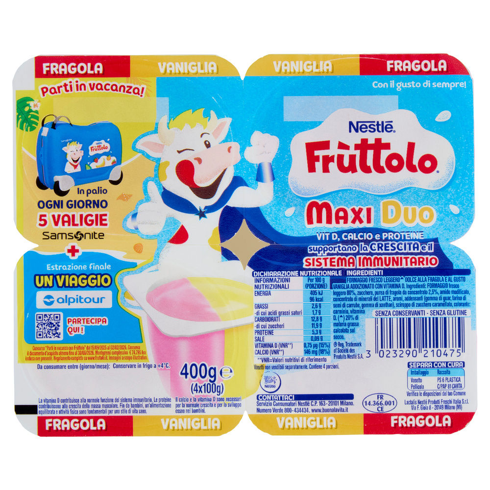 FRUTTOLO MAXIDUO NESTLE' FRAGOLA VANIGLIA 4X100 G - 30