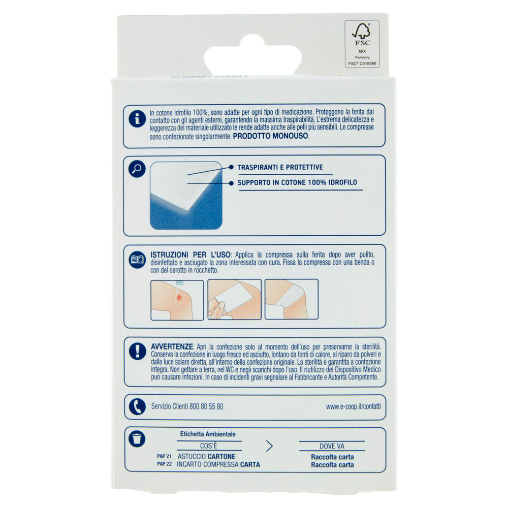 COMPRESSE MAXI GARZA STERILE 18X40CM COOP PZ 6 - 1
