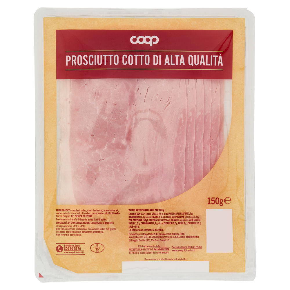 Prosciutto cotto alta qualita' coop vaschetta 150 g