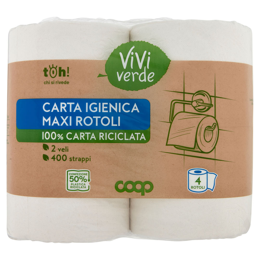 CARTA IGIENICA COOP VIVI VERDE MAXIROTOLI ECOLABEL 2VELI 400STRAPPI PZ 4 - 0