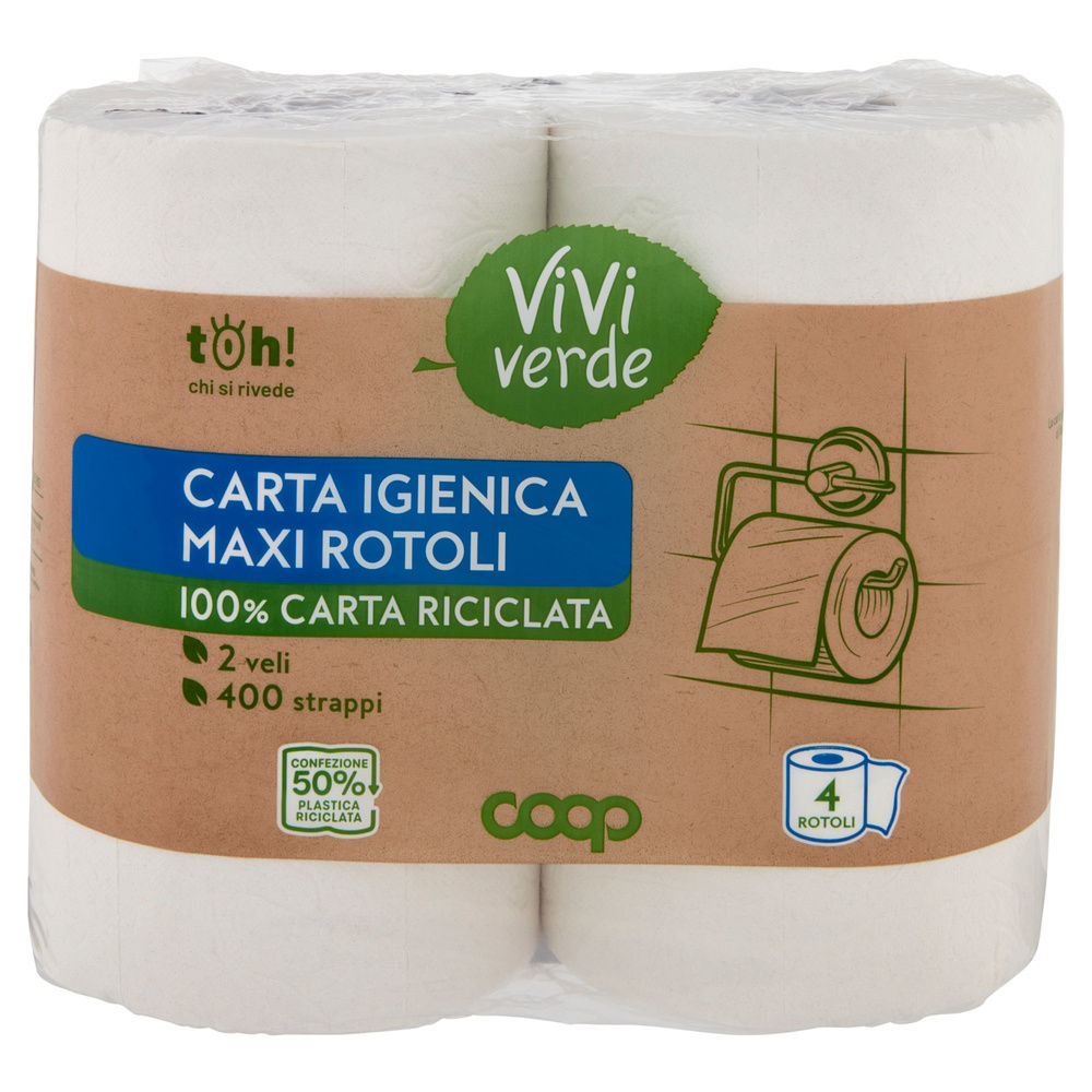 CARTA IGIENICA COOP VIVI VERDE MAXIROTOLI ECOLABEL 2VELI 400STRAPPI PZ 4 - 2