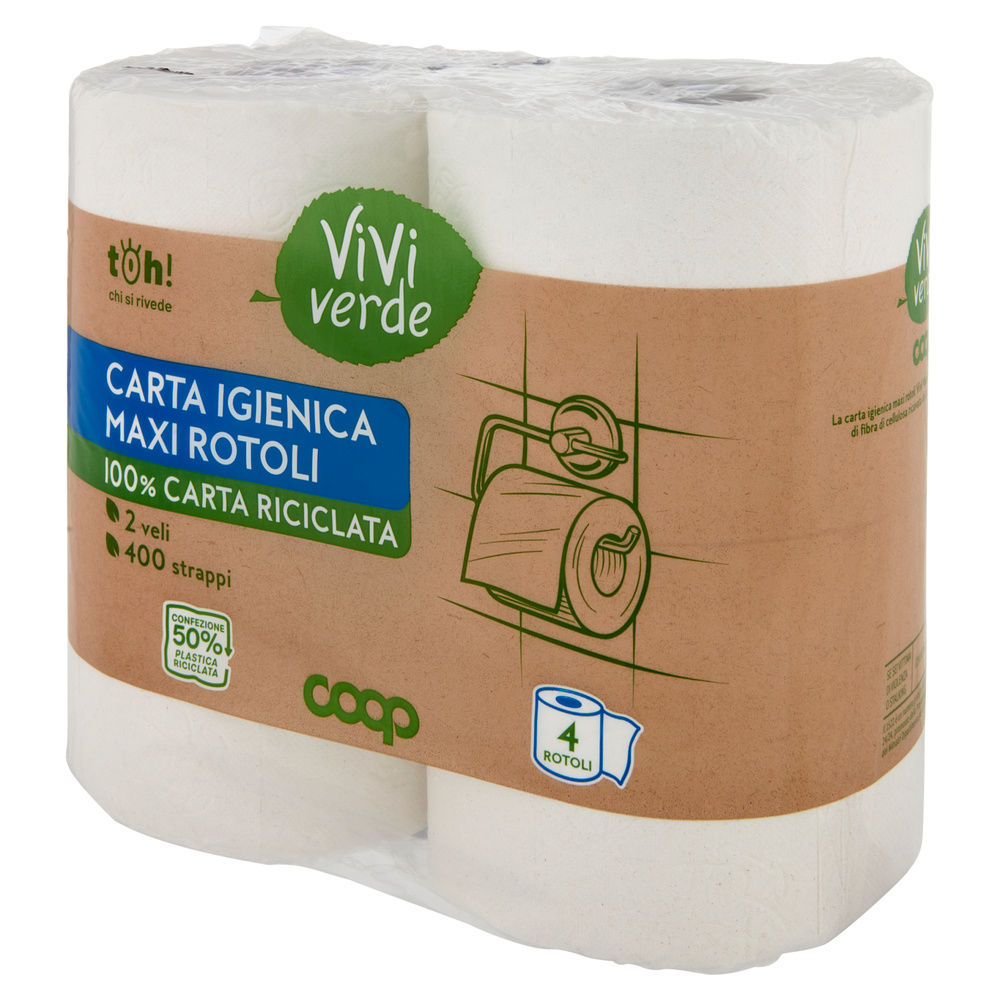 CARTA IGIENICA COOP VIVI VERDE MAXIROTOLI ECOLABEL 2VELI 400STRAPPI PZ 4 - 8