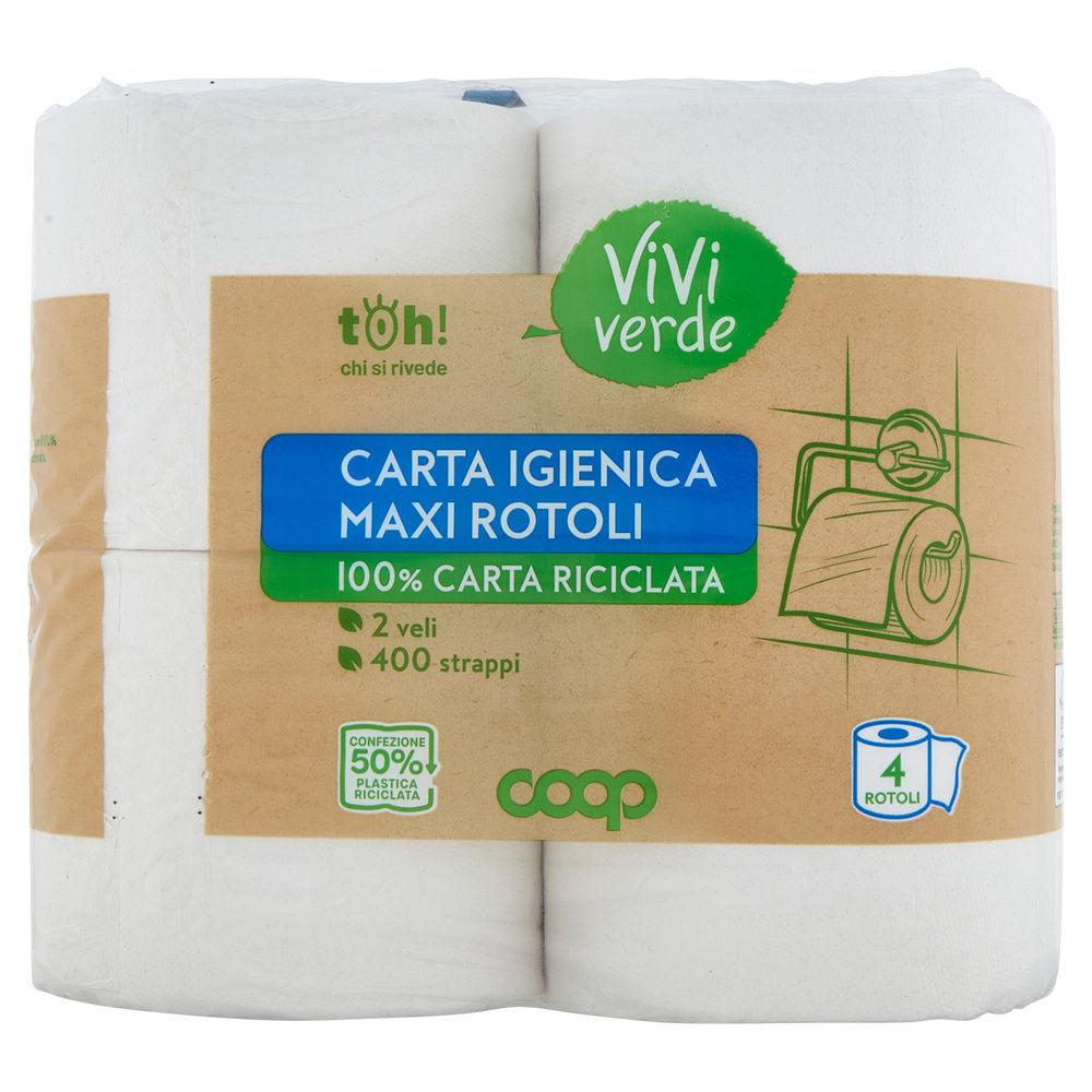 CARTA IGIENICA COOP VIVI VERDE MAXIROTOLI ECOLABEL 2VELI 400STRAPPI PZ 4 - 13