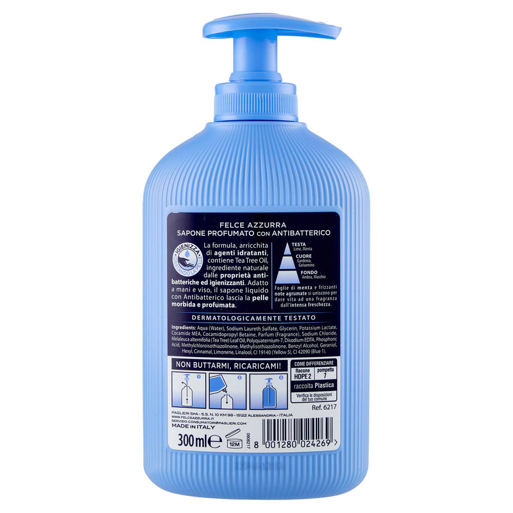 SAPONE LIQUIDO FELCE AZZURRA ANTIBATTERICO MENTA E LIME FLACONE ML.300 - 1