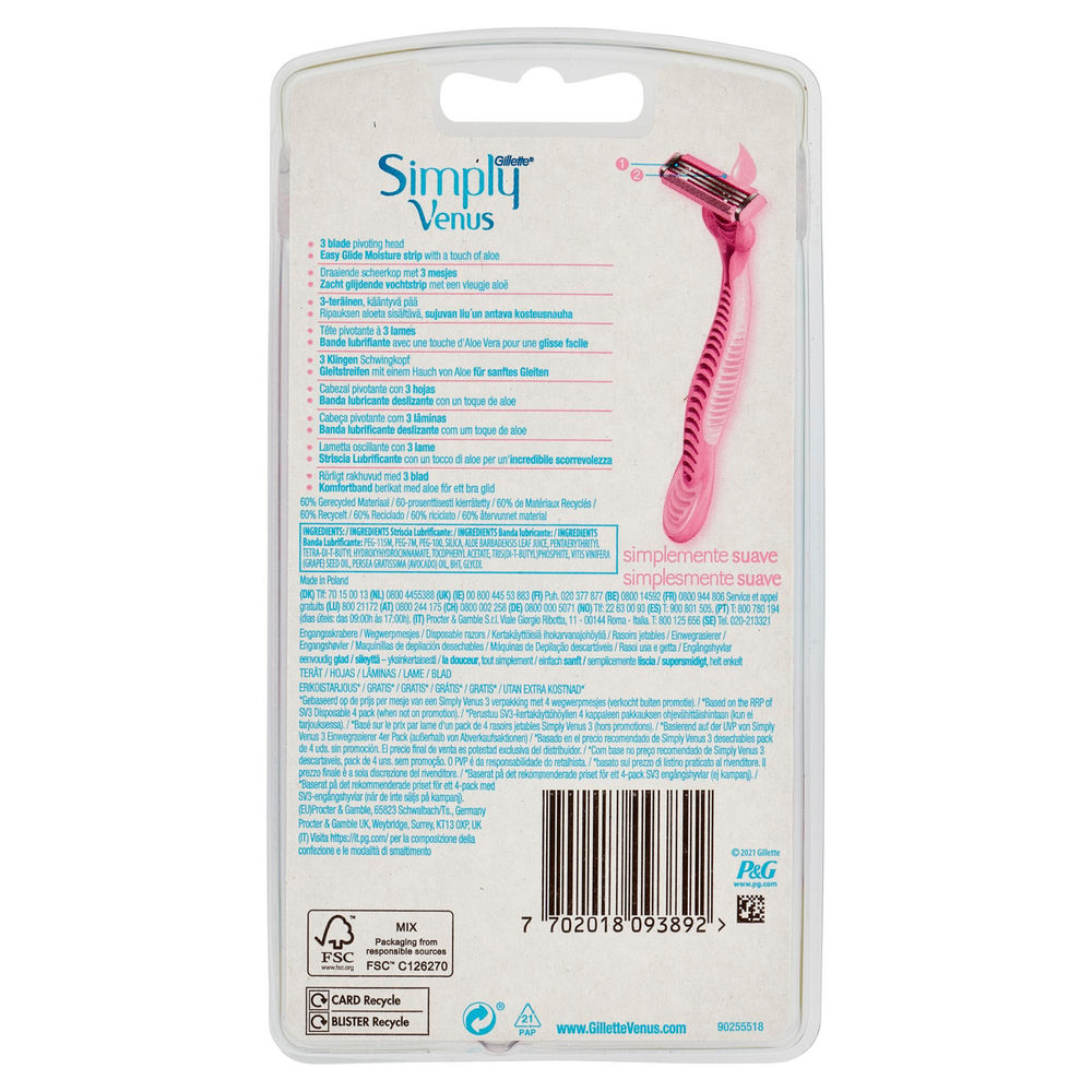 RASOIO GILLETTE SIMPLY VENUS 3 4+2GRATIS BLISTER PZ.1 - 1