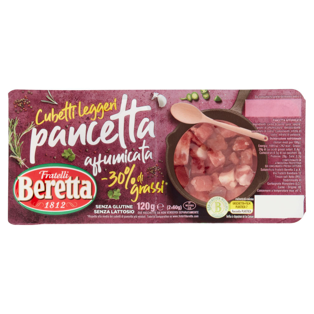 CUBETTI PANCETTA AFFUMICATA -30%GRASSI SEMPL.PIACERI BERETTA 2PZ VASCH G120 - 0