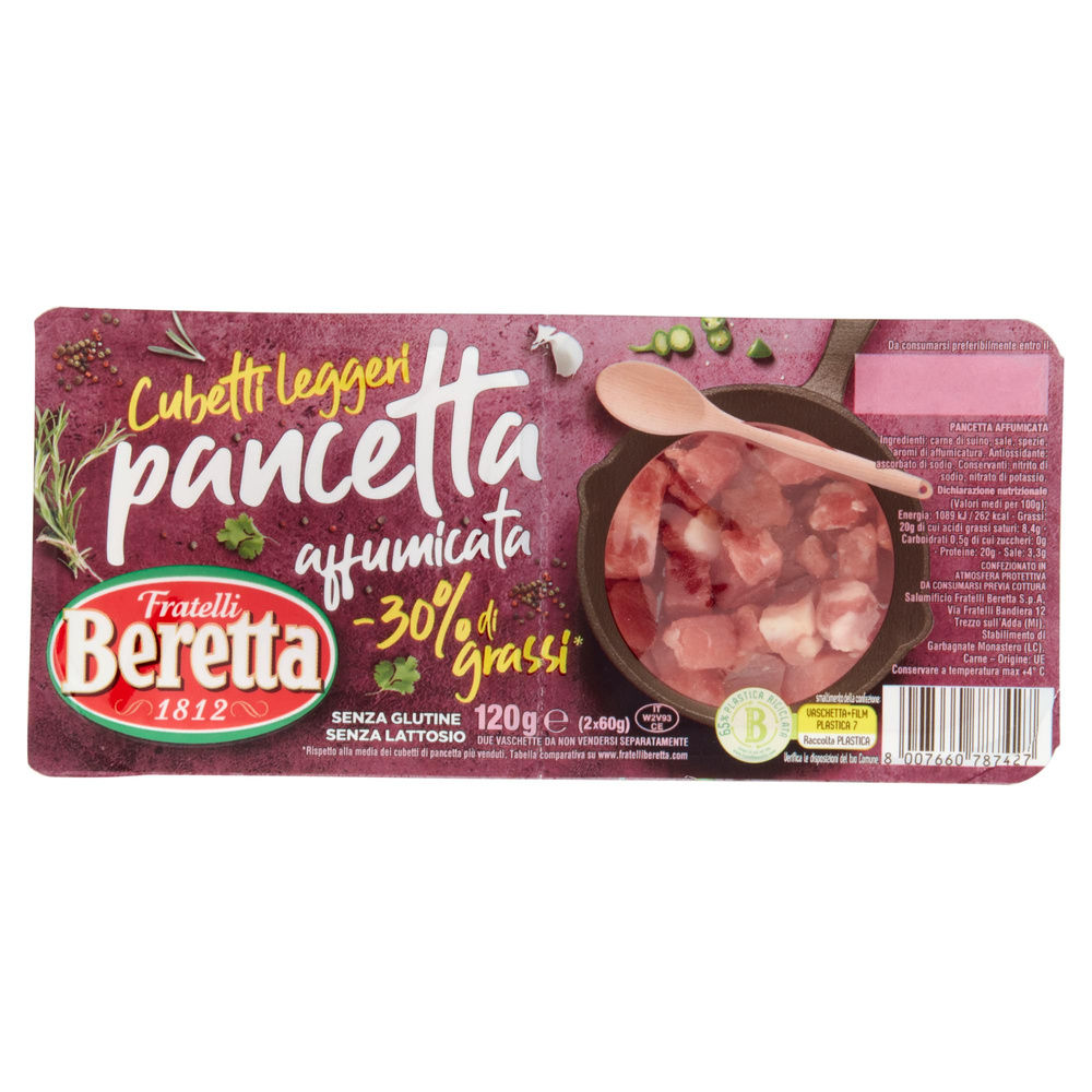 CUBETTI PANCETTA AFFUMICATA -30%GRASSI SEMPL.PIACERI BERETTA 2PZ VASCH G120 - 7