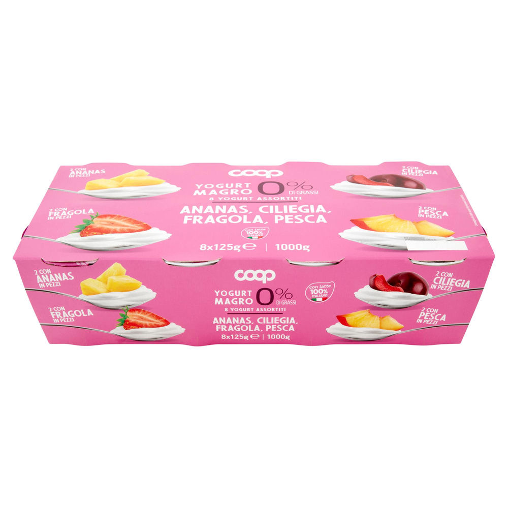 YOGURT MAGRO 0% PESCA/CILIEGIA/FRAGOLA/ANANAS COOP G 125 X 8 - 2