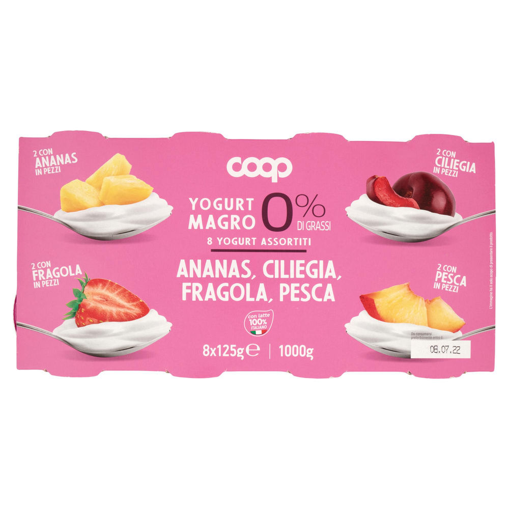 YOGURT MAGRO 0% PESCA/CILIEGIA/FRAGOLA/ANANAS COOP G 125 X 8 - 6