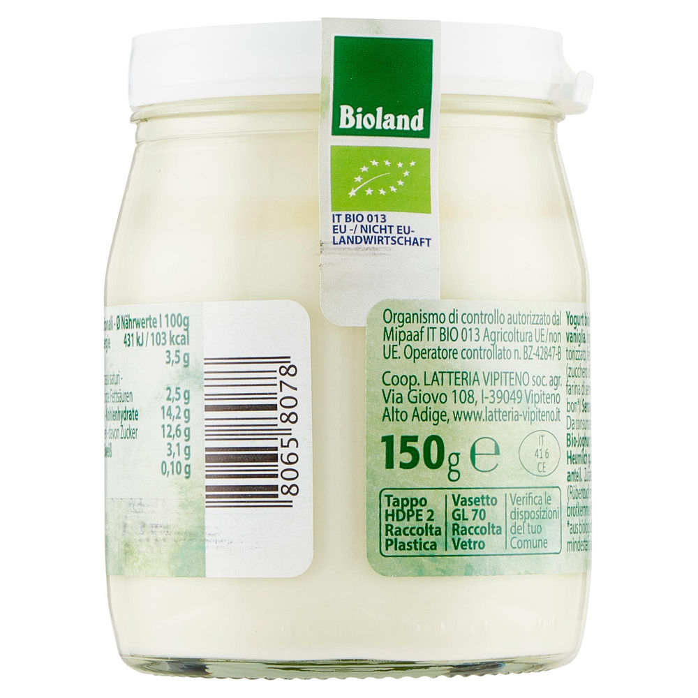 YOGURT BIO VANIGLIA INTERO VIPITENO VASO VETRO G 150 - 1