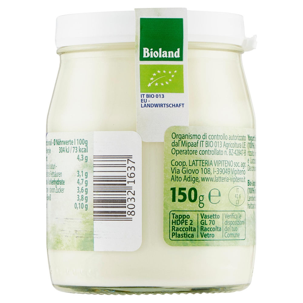 YOGURT BIO NATURALE INTERO BIANCO VIPITENO VASO VETRO G 150 - 1